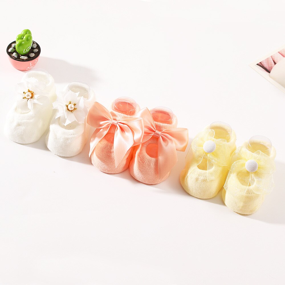 3 Paren/set 0-12Months Baby Sokken Leuke Kant Bloem Parels Crown Bows Antislip Pasgeboren Baby Meisje Sokken Katoen Prinses meisjes Sokken: 09