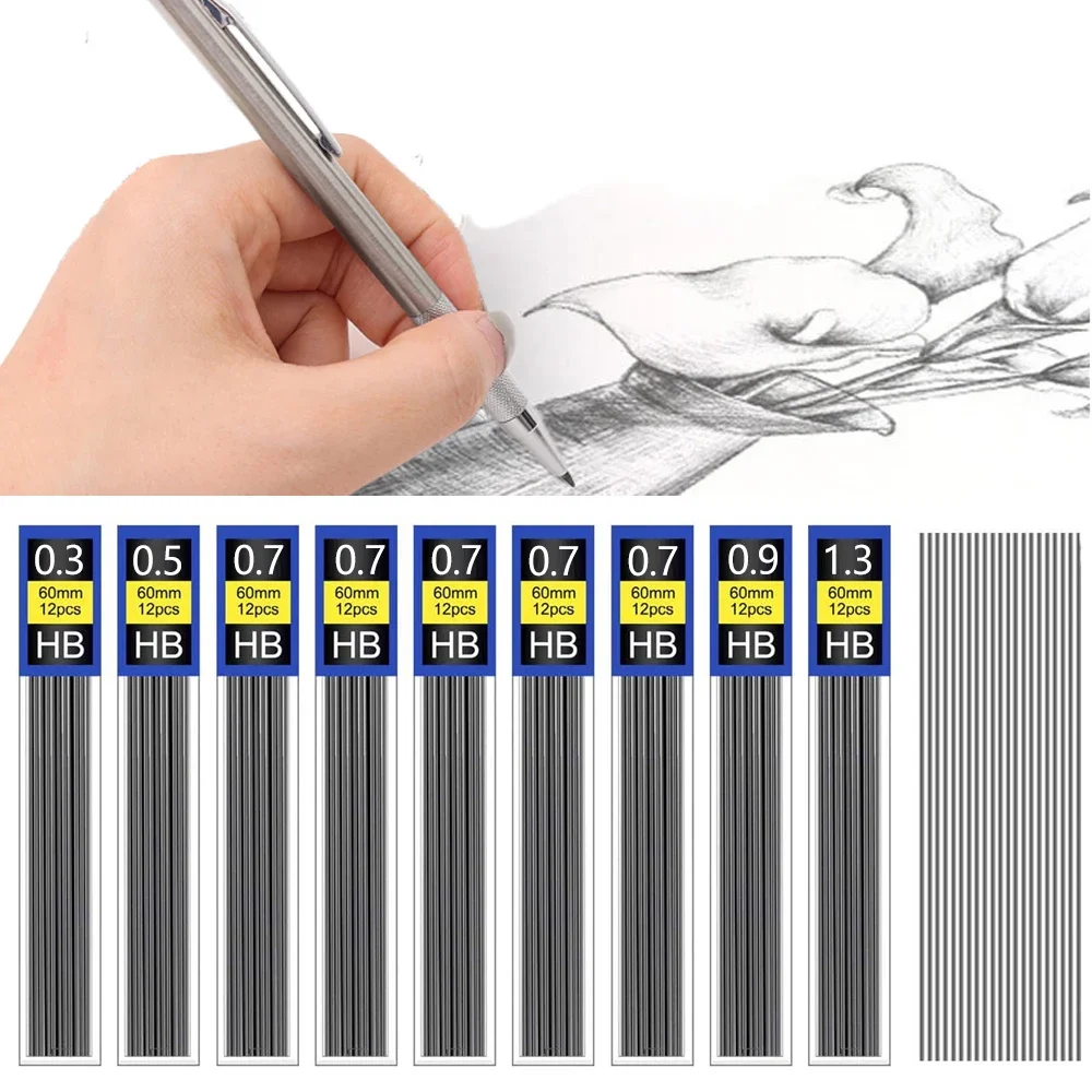 Mechanical Pencil Lead 0.3 0.5 0.7 0.9 1.3 2.0 HB Refill Leads for Plastic Metal Press Automatic Pencil Write Painting Supplies