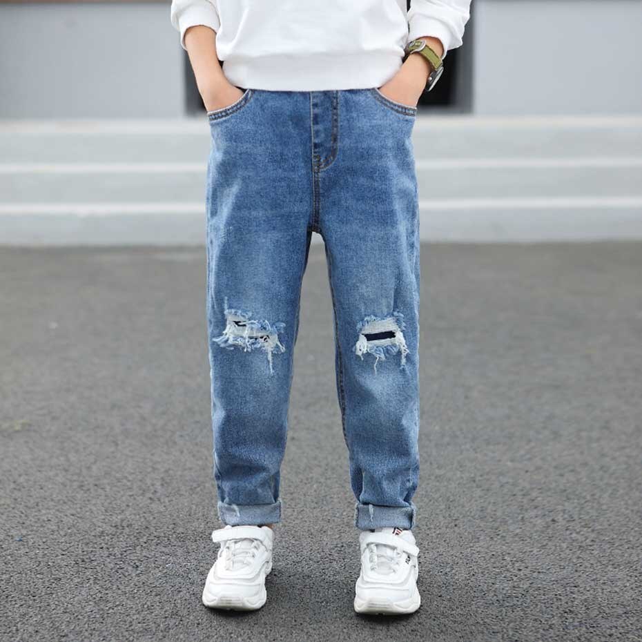 Enfants jean garçon trou jean pantalon pour garçons taille élastique garçons jean école printemps automne décontracté enfants jean pour garçons
