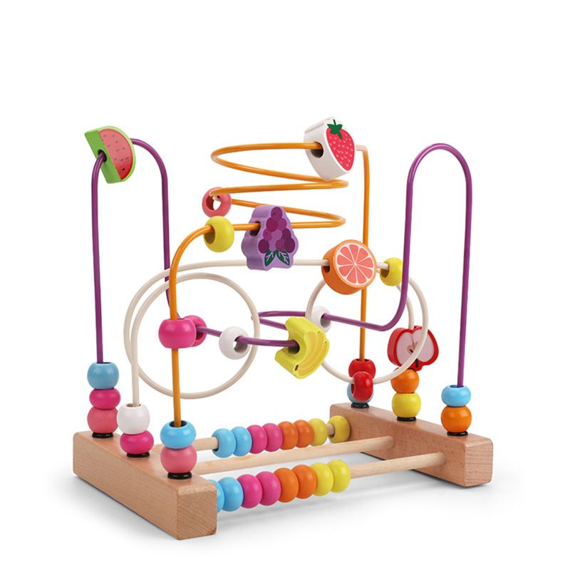 Perle labyrint legetøj til småbørn farverig træ rutsjebane pædagogisk cirkel legetøj til børn glidende perler på snoede wire: B