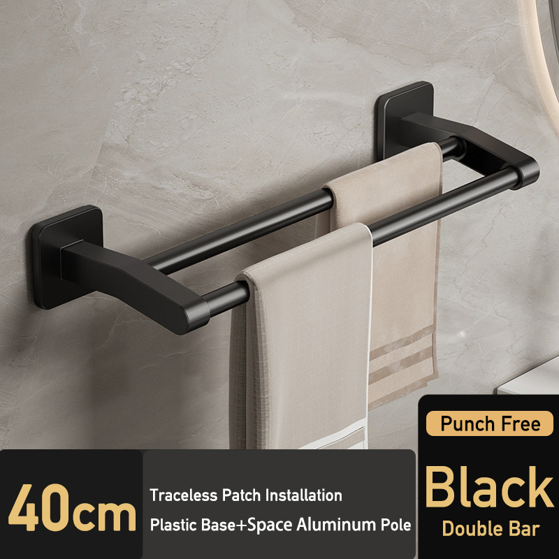 Badkamer Handdoekrek Zwarte Handdoekhouder Muurbevestiging Geen Boorbevestiging 40/50cm Keukenhanddoekstang Aluminium Dubbele Bar 2 Tier Rail: YELLOW