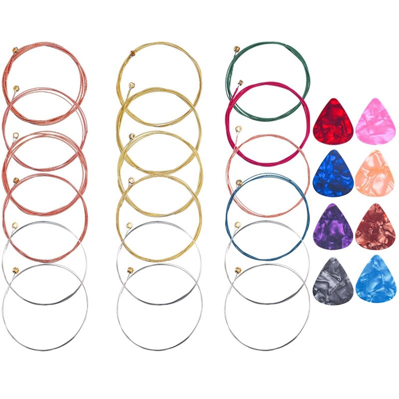 Acoustic Guitar Strings Replacement Steel Guitar Strings with 9 Pieces Celluloid Guitar Picks