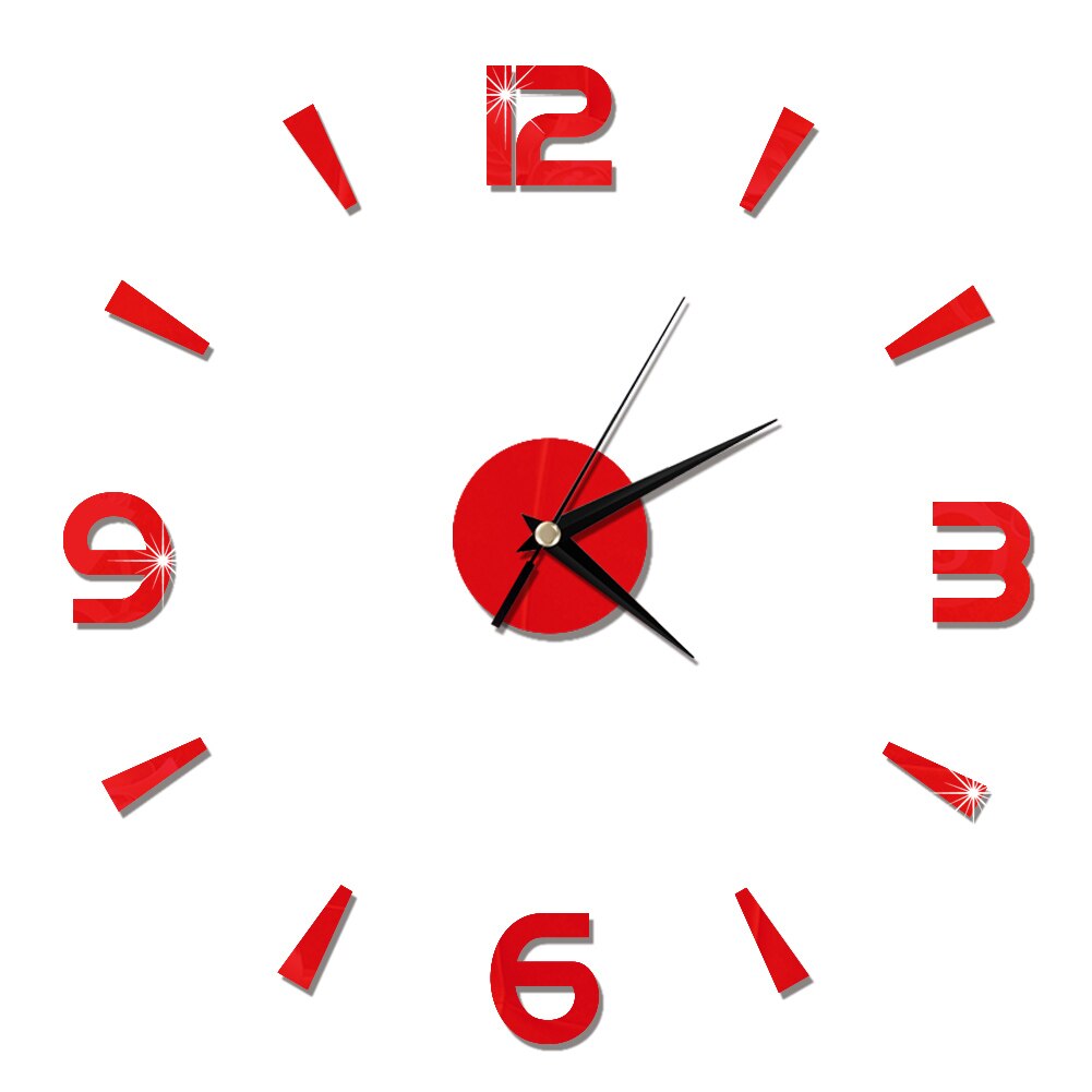 Wall Clock Sticker 3D Clock Quartz Watch Wall Clock Modern Large Decorative Clocks Europe Acrylic Stickers Living Room: Red