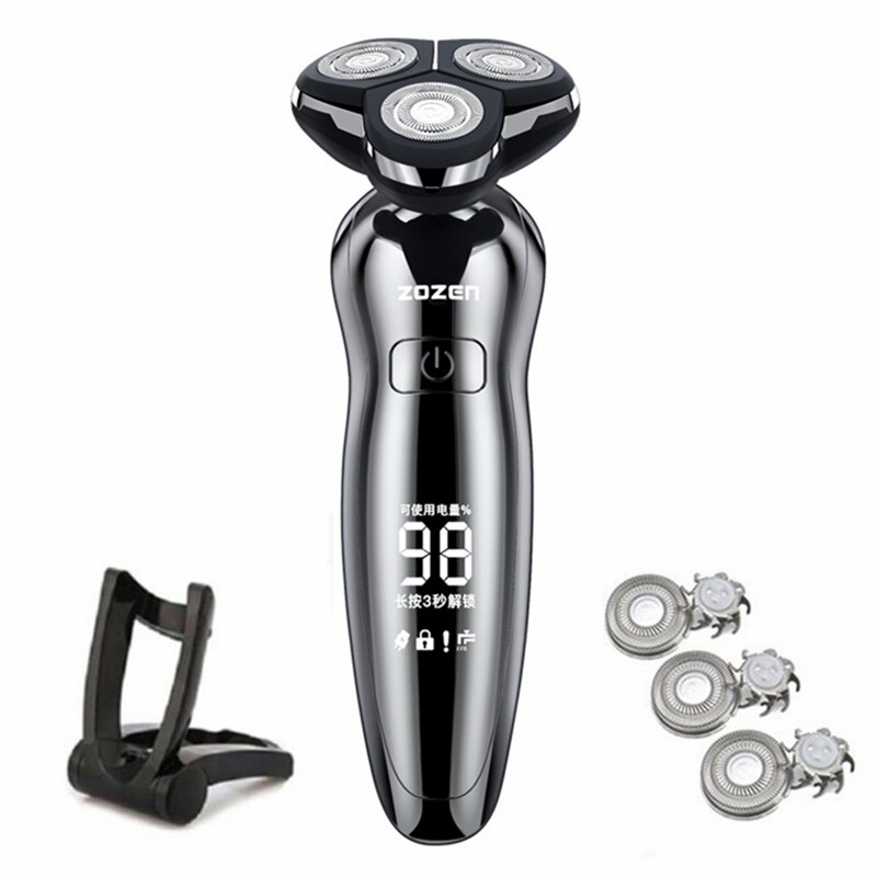 Elektrische Rasiermesser Elektrische Rasierer Wiederaufladbare Rasieren Maschine für Männer Bart Rasierer Nass-Trockenen Dual Verwenden Wasser nachweisen LCD Anzeige: ZN8508-Silber- 02