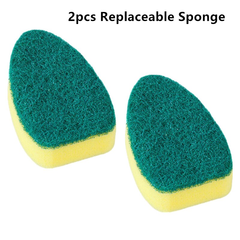 Replaceable Cleaning Brush With Refill Liquid Handle Scouring Pad Sponge Brush Dispenser Dish Scrubber Home Washing Tool: 2pcs Sponge Head