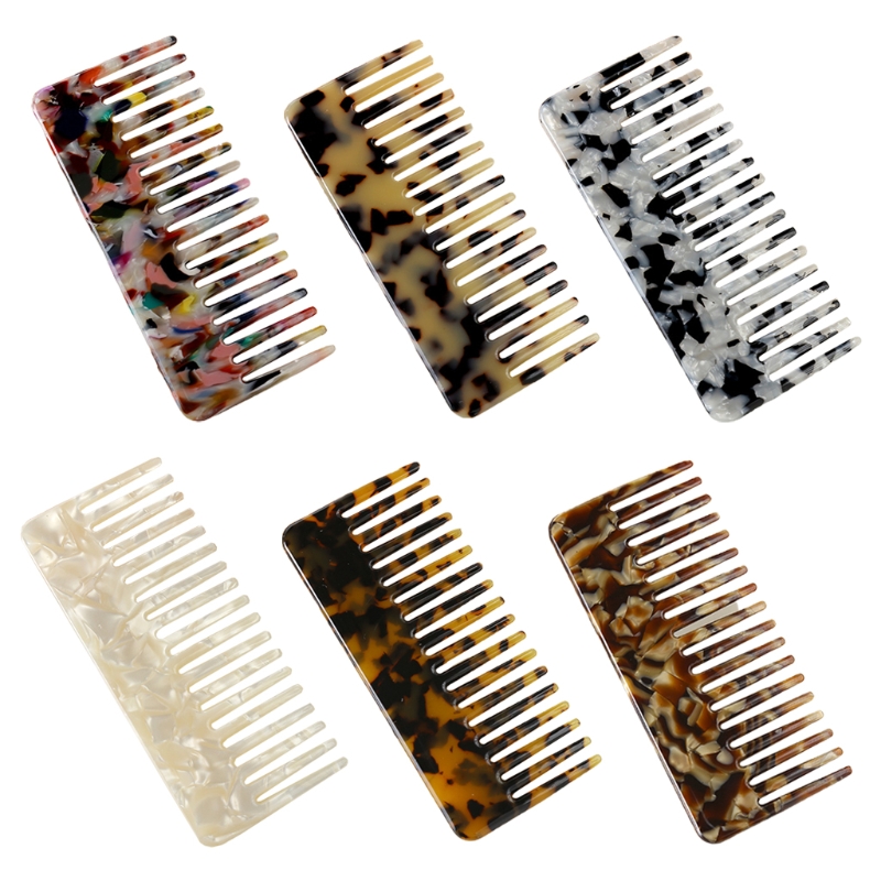 Wide Tooth Pocket Hair Comb Cellulose Acetate Tortoise Detangling Hairbrush Tool