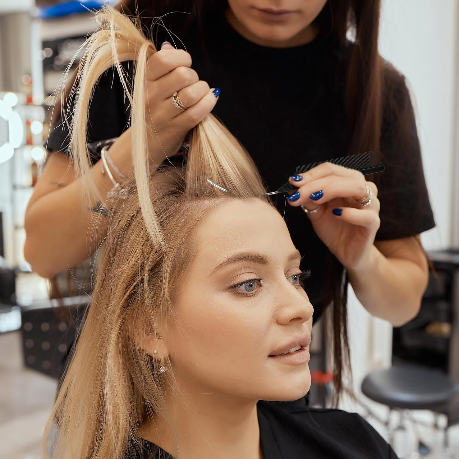 Peine de cola curvada puntiaguda para estilismo del cabello, Color caramelo , para partición de peluca, tinte para el cabello trenzado y herramienta para el cabello, 6 uds.