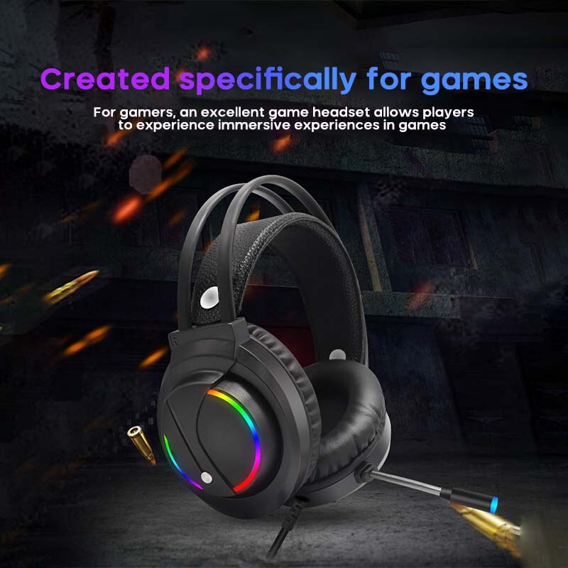 Kabelgebundenes gaming-headset mit farbiger atemlichtfunktion, stereo-kopfhörer mit geräuschunterdrückung
