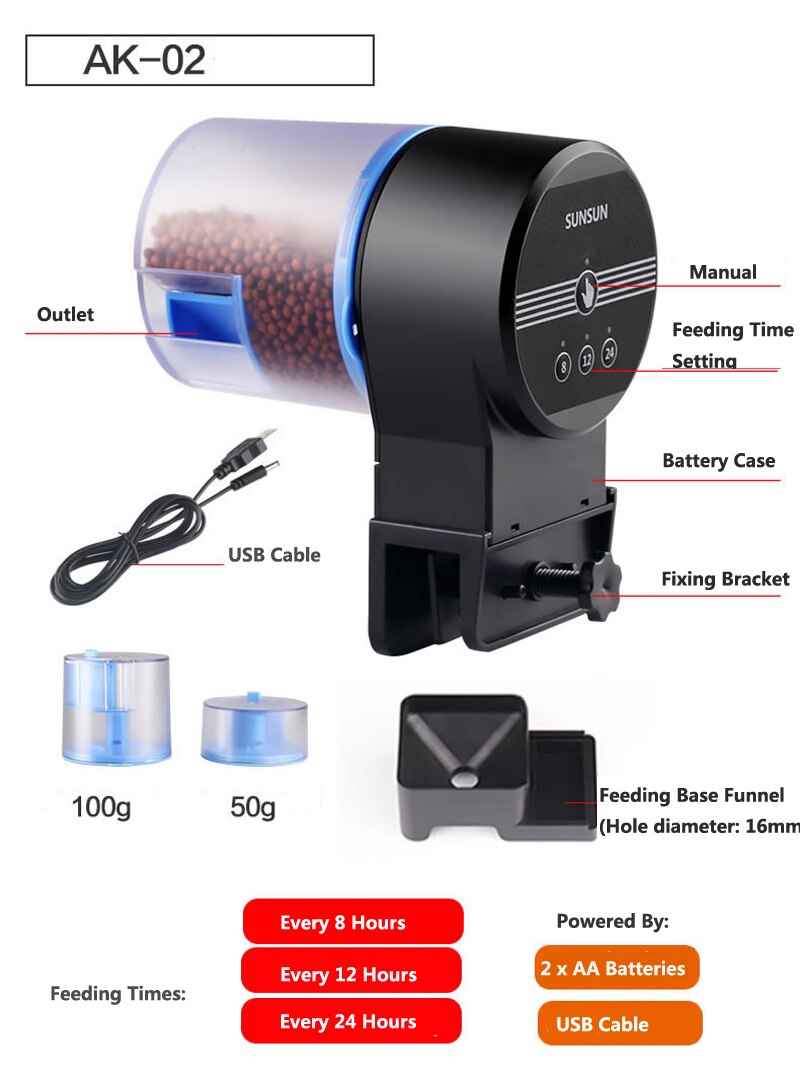 Akwarium podajnik automatyczny akwarium karmnik dla ryb podajnik czasowy podajnik automatyczny dozownik podróż pokarm dla ryb dwa regulowane cyfrowe: Default Title