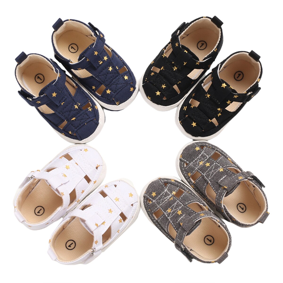 Zomer baby jongens sandalen baby ster patroon bedekt tenen zachte zool schoenen peuters binnen antislip prewalker