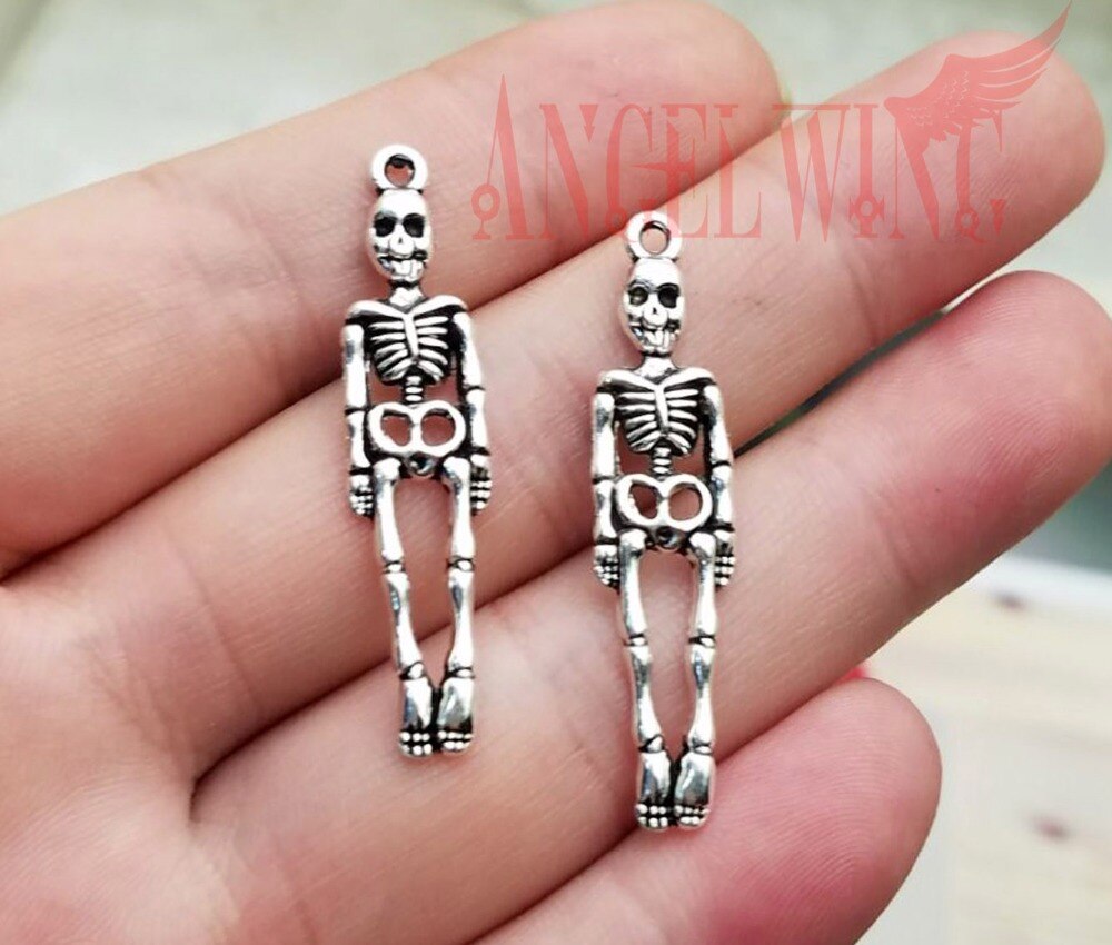 30pcs/lot--7x38mm, skull chams, Antique silver plated Skeleton charms,DIY supplies, Jewelry accessories