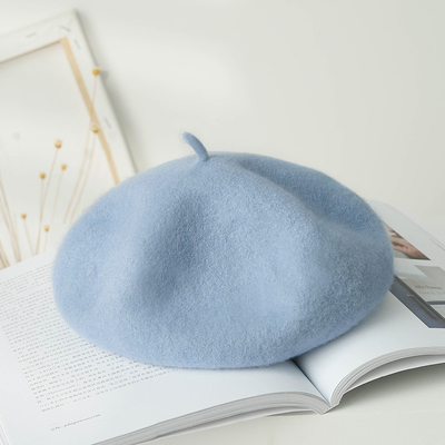 Jahrgang Frauen Mädchen Einfache Baskenmütze Französisch Warme Wolle Winter Mütze Hütte Kappe schlicht Baskenmütze Hüte Einfarbig Elegante Dame Winter kappen: Himmel Blau