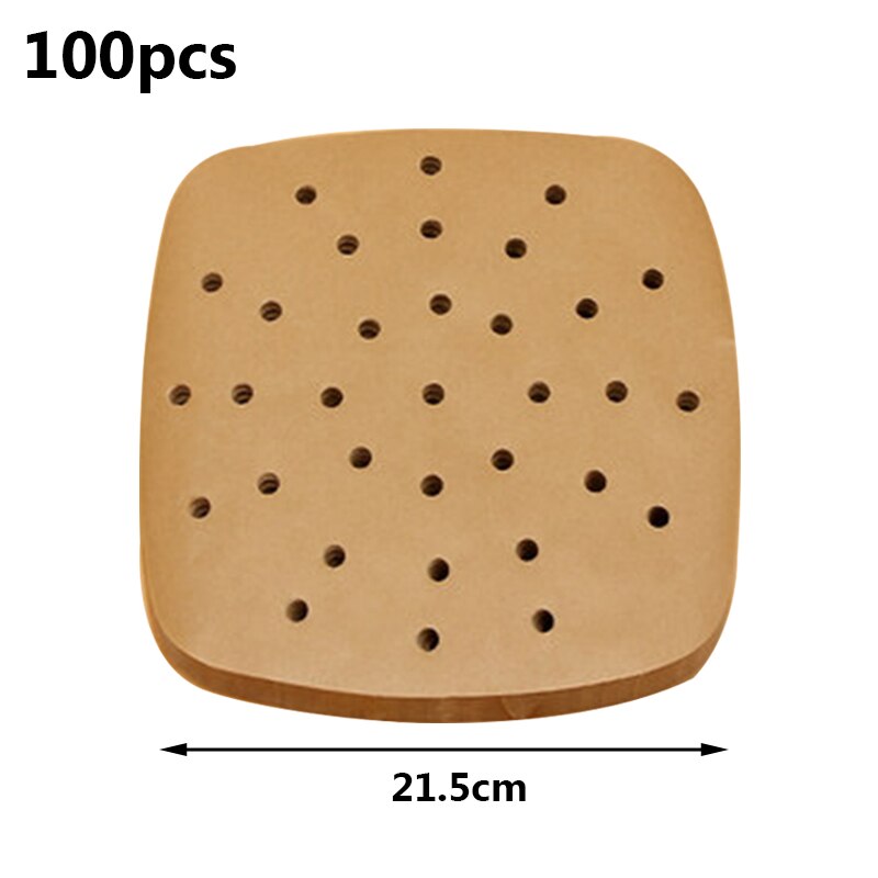 100Pc/Bag Air Fryer Steamer Liners Premium Perforated Wood Pulp Papers Non-Stick Steaming Basket Mat Baking Utensils For Kitchen: 22 cm White-S