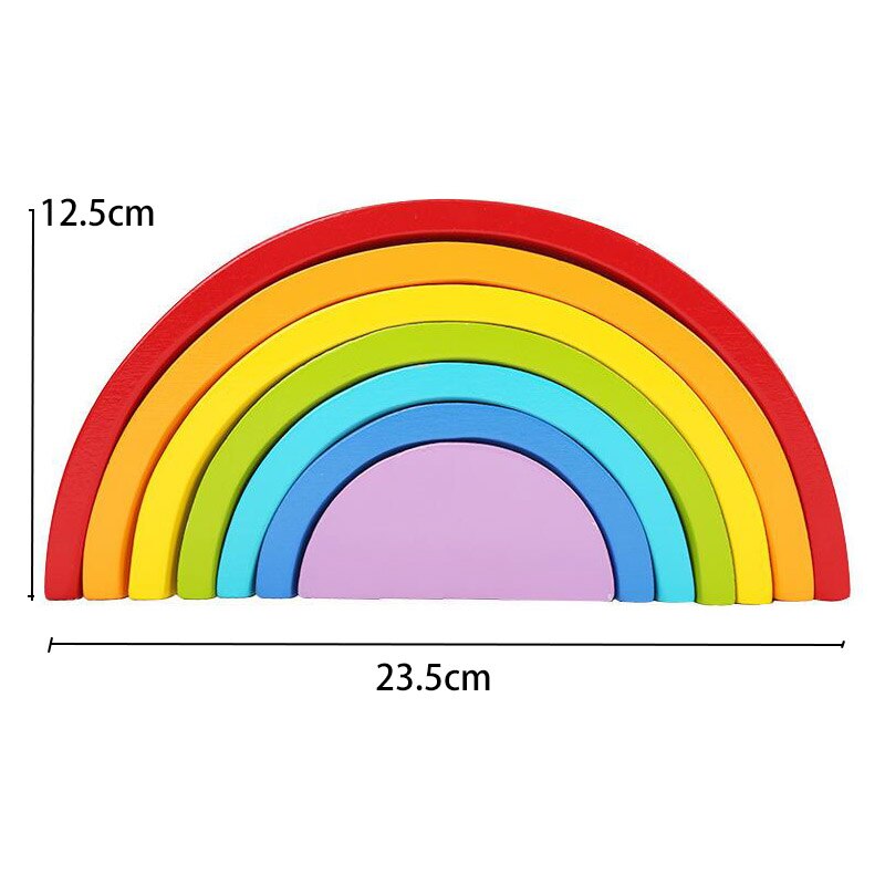 12pcs Big Size 35.5cm Baby Toys Wooden Rainbow Stacker Nesting Puzzle Blocks Montessori Educational Toys for Kids Baby Toys: 7pcs rainbow