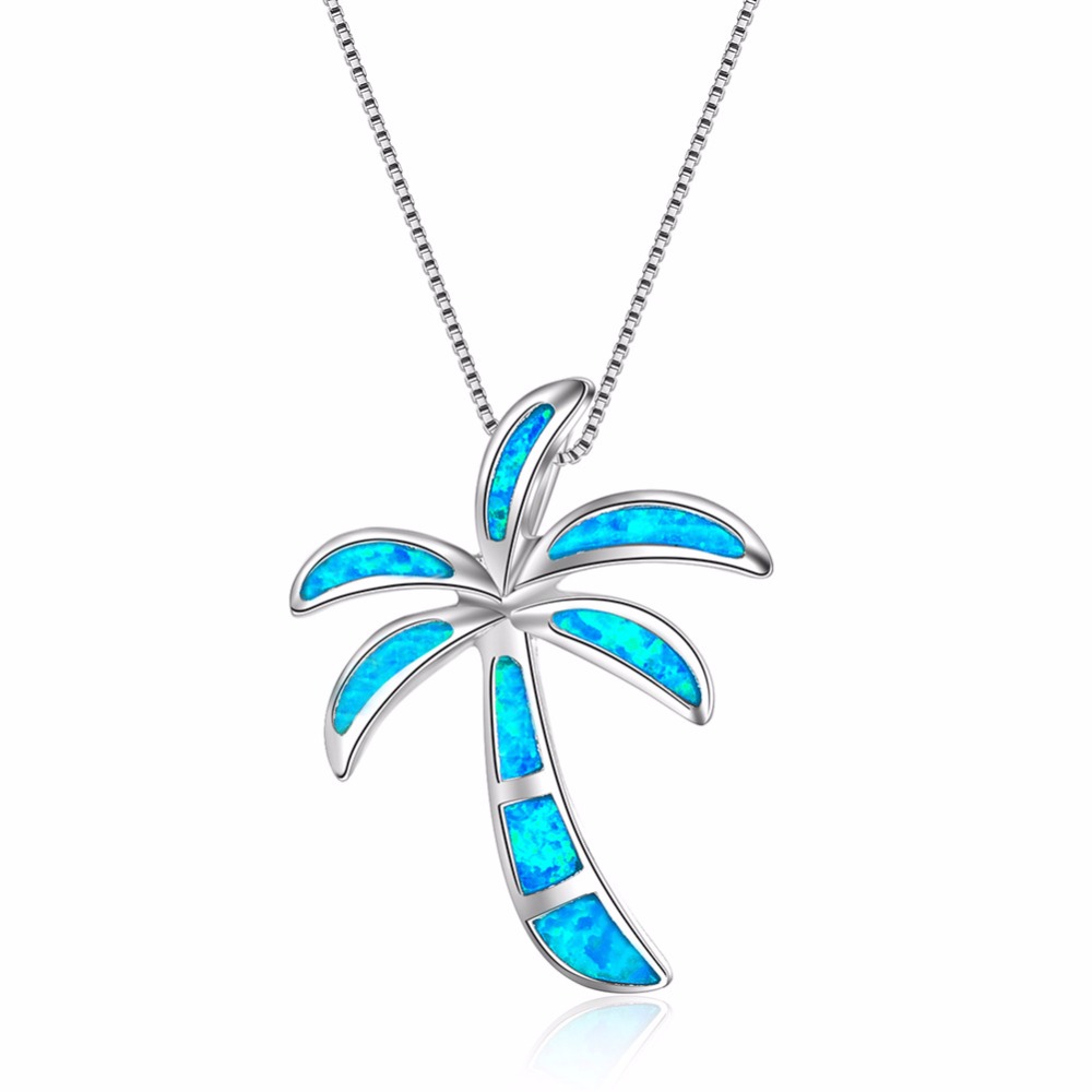 Lusso 925 Sterling Silver Blue Opal Albero di Cocco Del Collare Collier Collane Per Le Donne Gioelleria Raffinata E Alla Moda Regali 2018