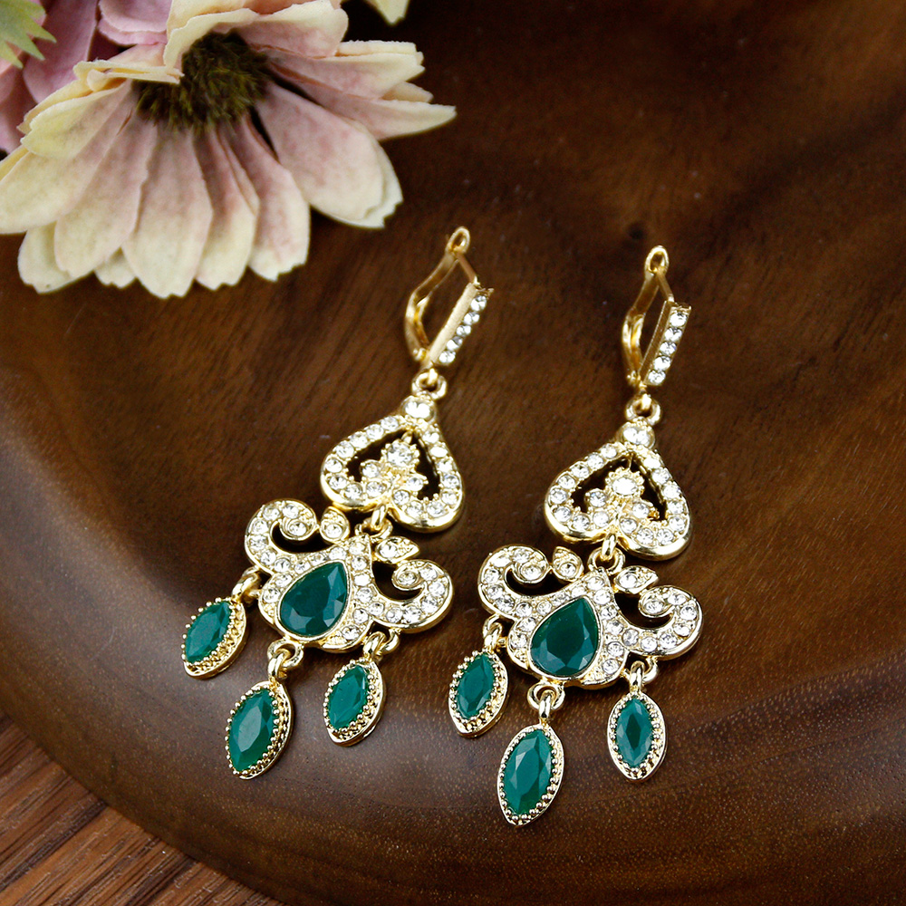 Sunspicems-pendientes de gota árabes de Color dorado de 18K para mujer, cristal de agua, flor de Marruecos y Argelia, joyería para boda, de novia: Bronze