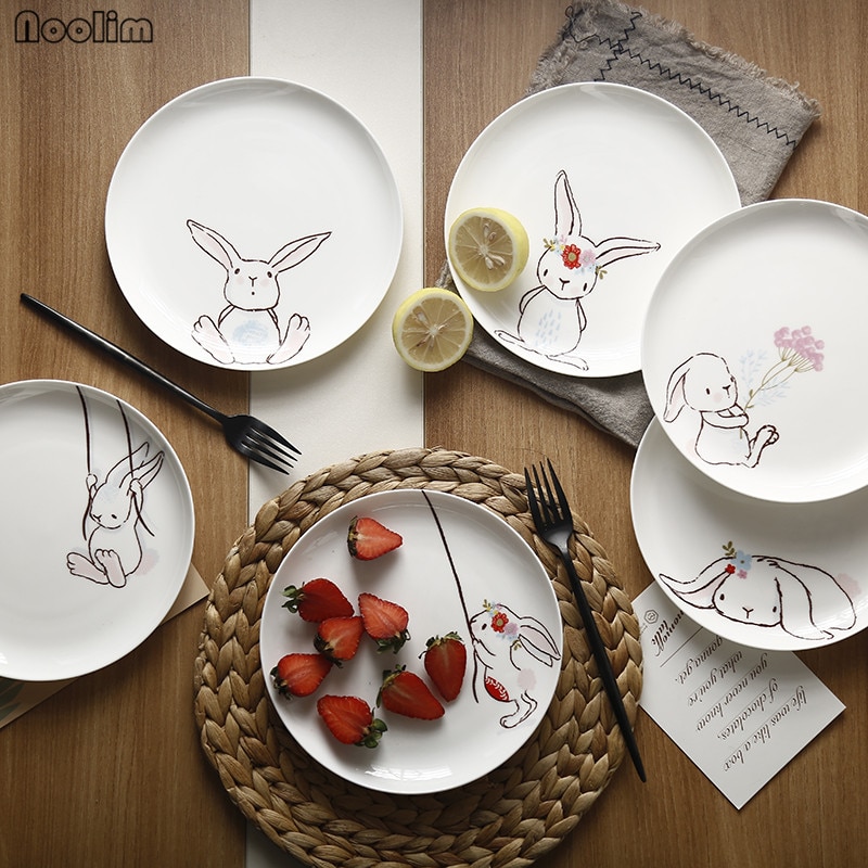 Noolim 1pc 8 tommer keramisk middagstallerken kanin dyr middagsretter pasta bøf desserttallerkener fint benporcelæn køkkengrej