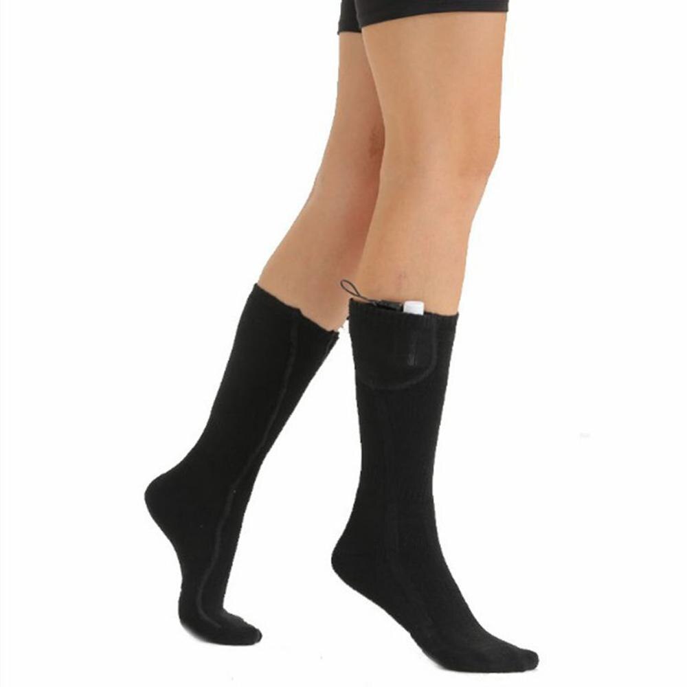 Elektriske opvarmede sokker kvinder mænd varme fødder behagelige vinter varme sokker genopladeligt batteri bomuld vaskbare opvarmede sokker: Sort