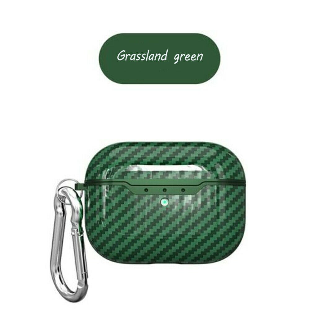 Voor Apple Airpods Pro Rubber Case Protector Siliconen Carbon Fiber TPU Oortelefoon Opladen Cover: Grassland green