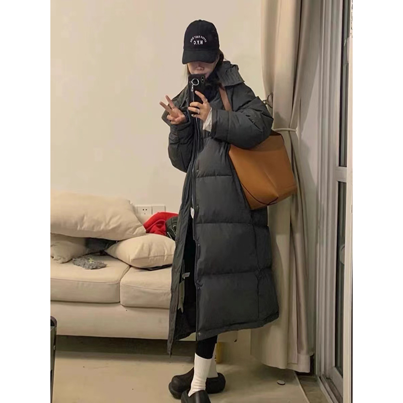 Sobretudo de algodão com capuz feminino, Parkas longo, casaco solto, outwear grosso quente, simplicidade na moda, tamanho grande, inverno