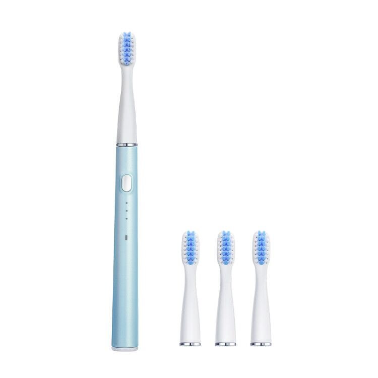 Sarmocare M200 Sonic Electric Toothbrush USB Rechargeable 3 Clean Modes IPX7 Waterproof Ultrasonic Automatic Tooth Brush: Blue and 4 head