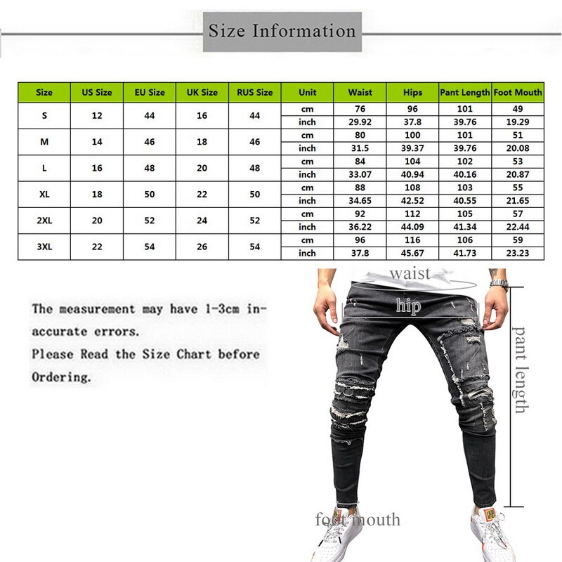 Slim fit tætsiddende jeans med huller mænd hombre skinny jeans numse denim pencil bukser plus size efterårsbukser herre