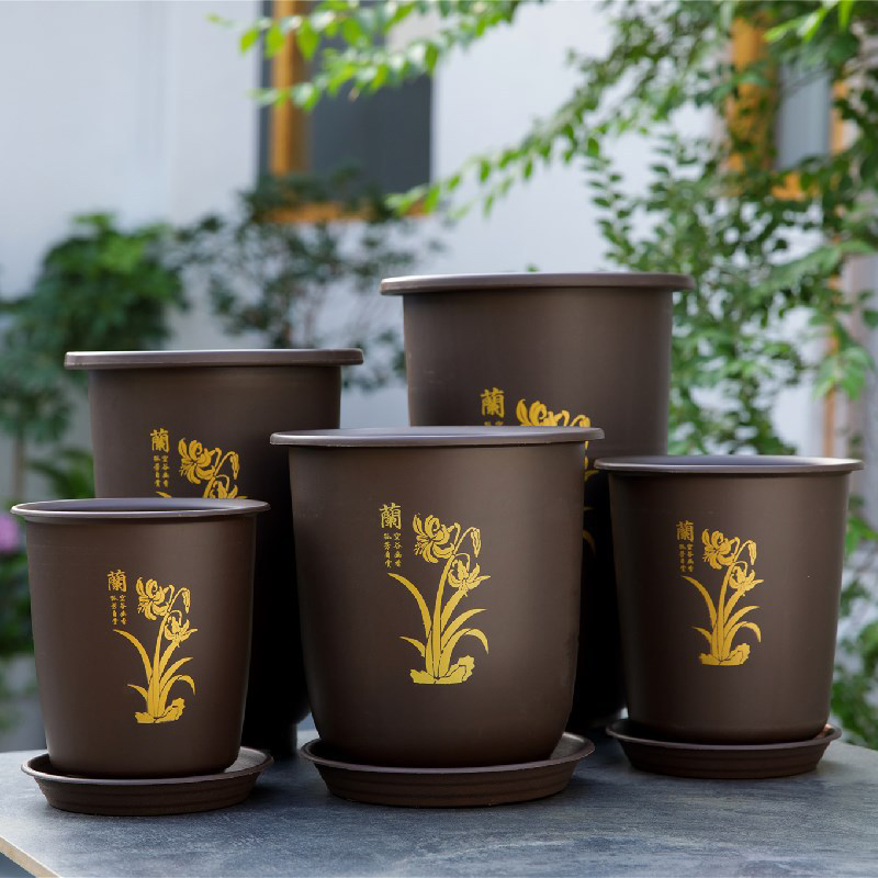 Orchidee speciale bloempot porseleinachtig stijf plastic ademend diep hoog zwart plastic orchidee clivia bloempot met dienblad: Groot