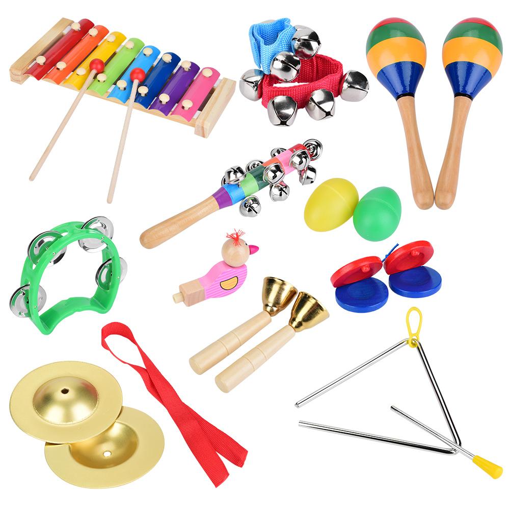 12 stuks muziekinstrumenten voor peuters, houten xylofoonset, percussiespeelgoed voor kinderen, instrumenten voor kleuteronderwijs