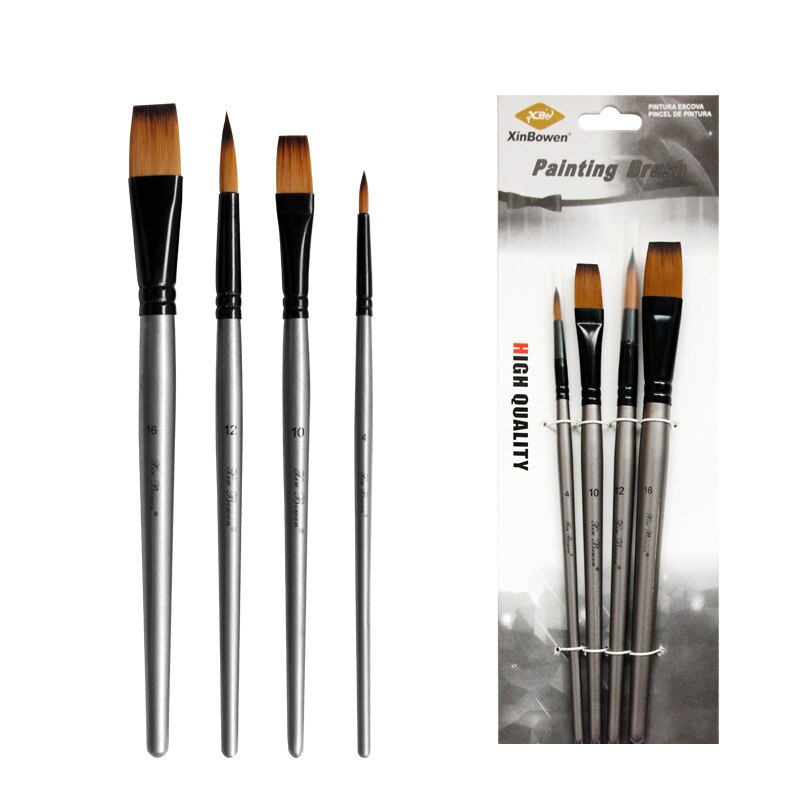 EZONE 4PCS/Set Oil Painting Brushes Different Shape Watercolor Brush Nylon Hair Brushes Fan Brush Art Students Writing Pens: T1
