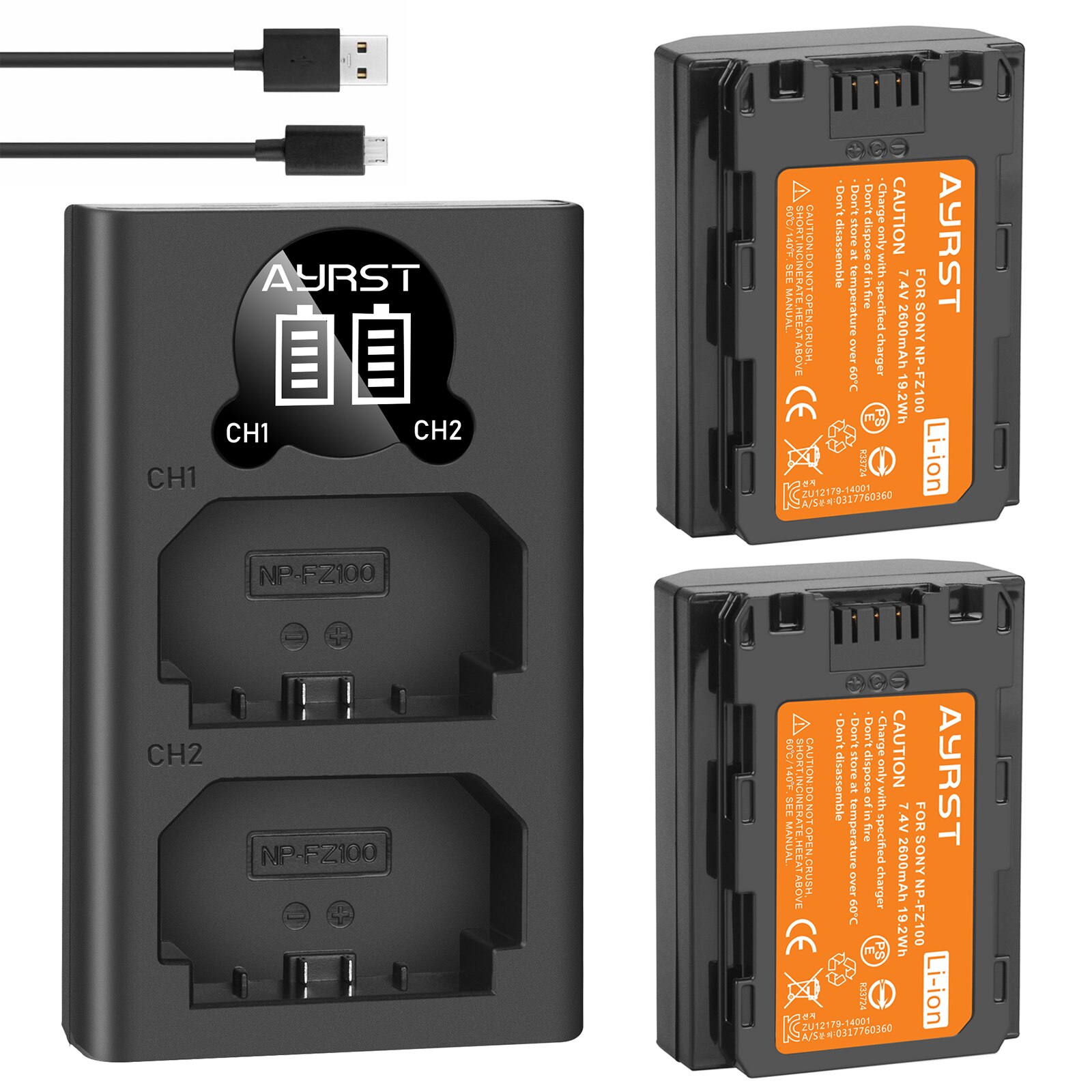 2600Mah NP-FZ100 NPFZ100 Camera Batterij + Dual Usb Oplader Voor Sony NP-FZ100, BC-QZ1, Sony A9, alpha A7R Iii, A7 Iii, ILCE-9: 2batteryand1charger