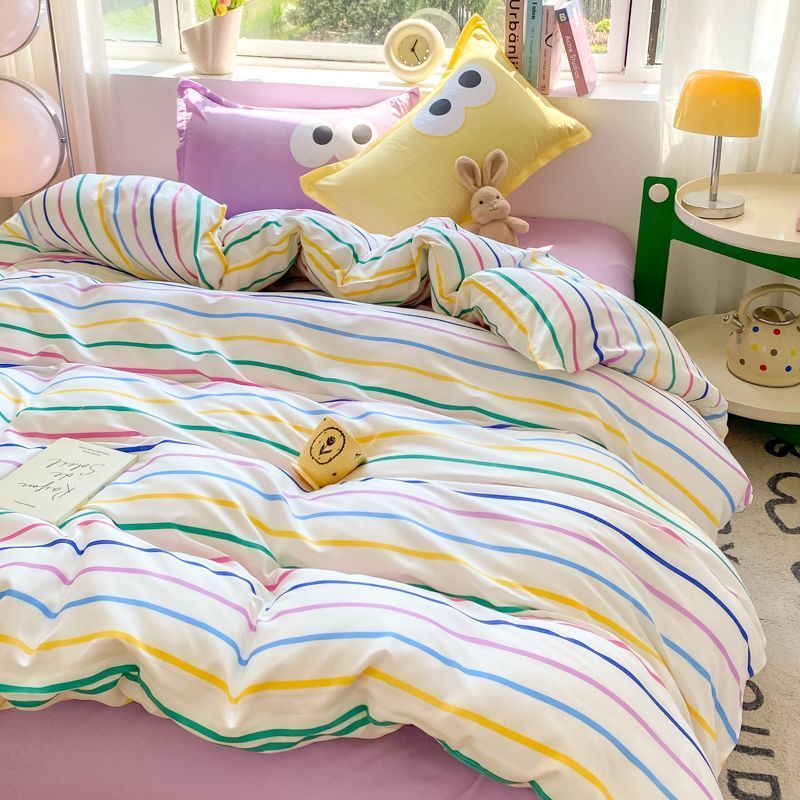Parure de lit nordique verte à carreaux pour filles et garçons, housse de couette Double Queen Size, drap plat, taie d'oreiller, sans remplissage,: Roi / Marron