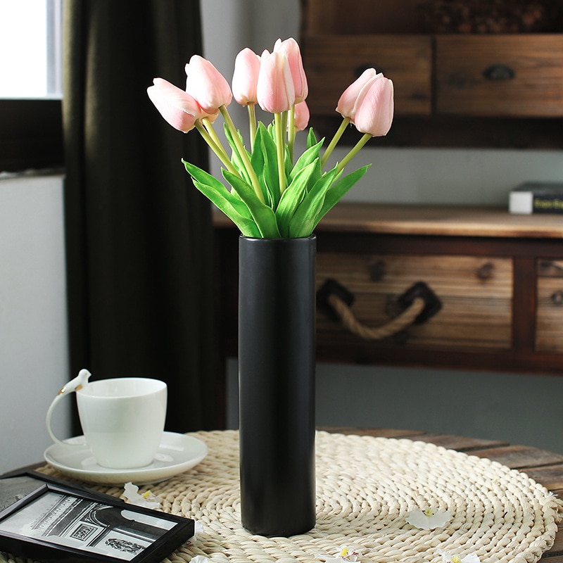 Simple Modern Matt Black Ceramic Art Vase Dining Room Table Decor Flower Vase Ornaments