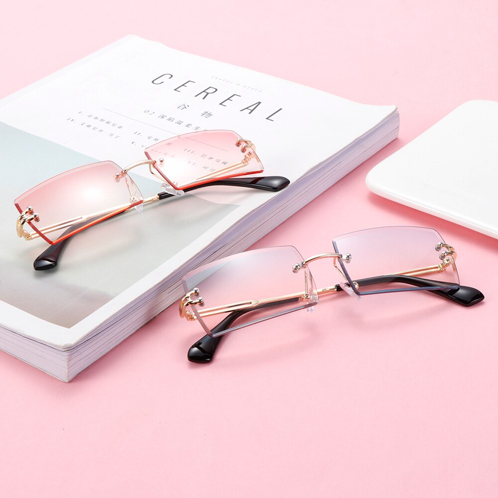 modisch Randlose Sonnenbrille Frauen Kleine Rechteck Sonnenbrille Reisen Stil UV400 Schattierungen Sommer Brillen für Männer und Frauen