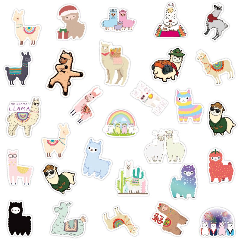 50 Stks/pak Leuke Cartoon Alpaca Waterdichte Label Stickers Voor Koelkast Auto Helm Diy Geschenkdoos Fiets Notebook Skate Kofferbak