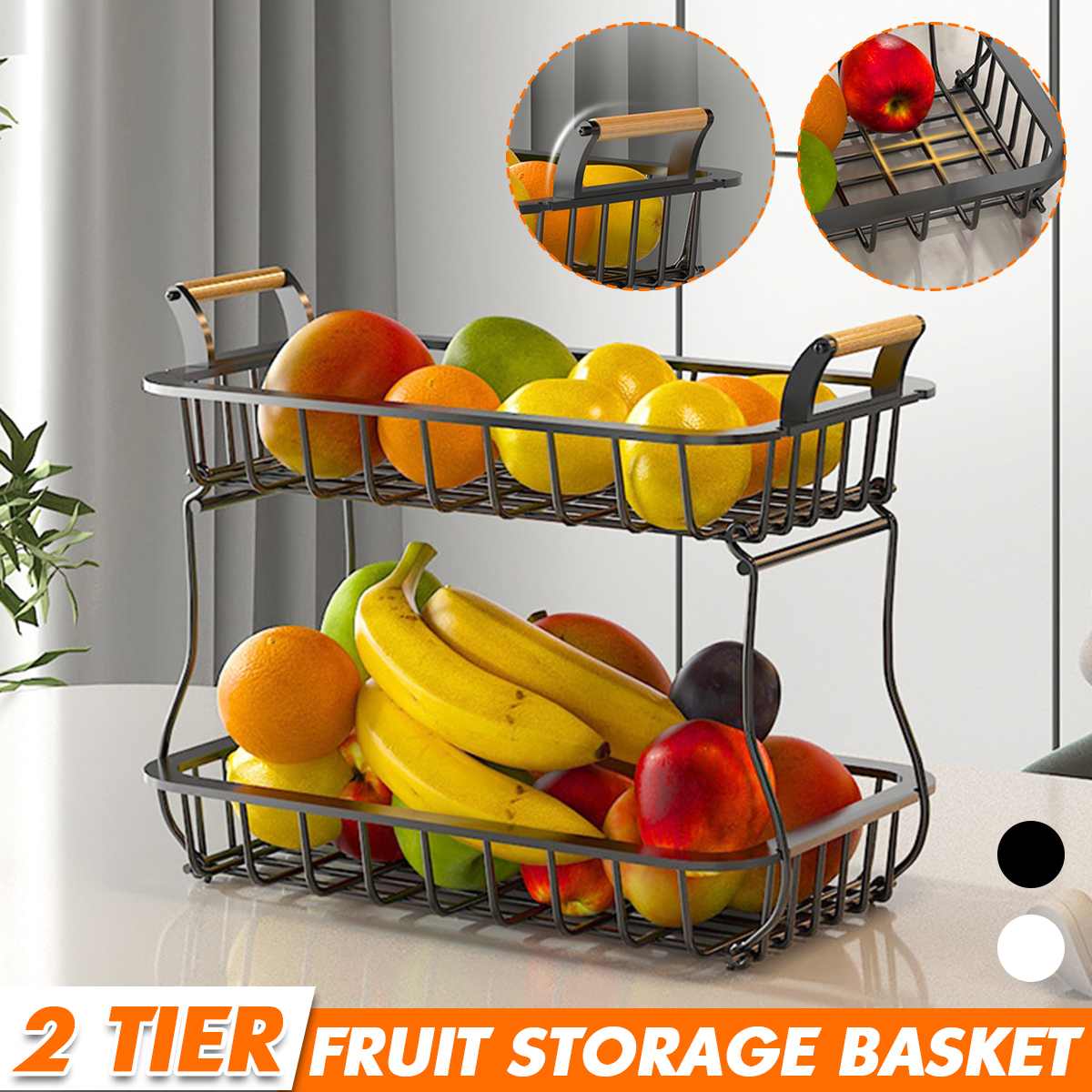 2 Tiers Metalen Fruitmand Afneembare Keuken Opbergdoos Aanrecht Plank Rack Voor Fruit Groenten Snack Storage Rack Holder