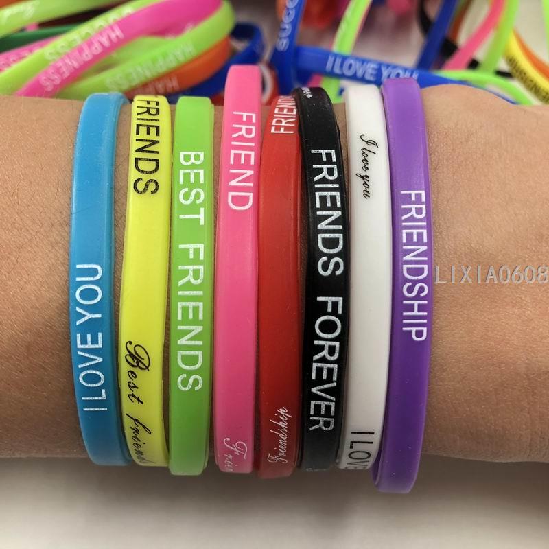 Pak van 200 stuks Multicolor Liefde Friednship Stijl Pols Manchet Power Siliconen Armband elasticiteit