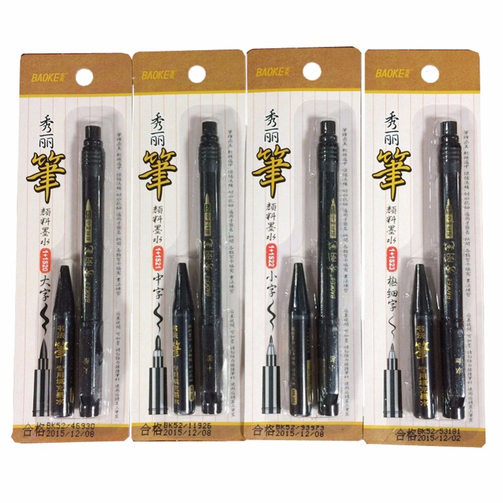 4 Stks/partij Kalligrafieborstel Pen Zwart Permanente Inkt Herhaalde Vullen Dikke Medium Kleine Ultra Vilt Caligrafia Pluma Caligrafia