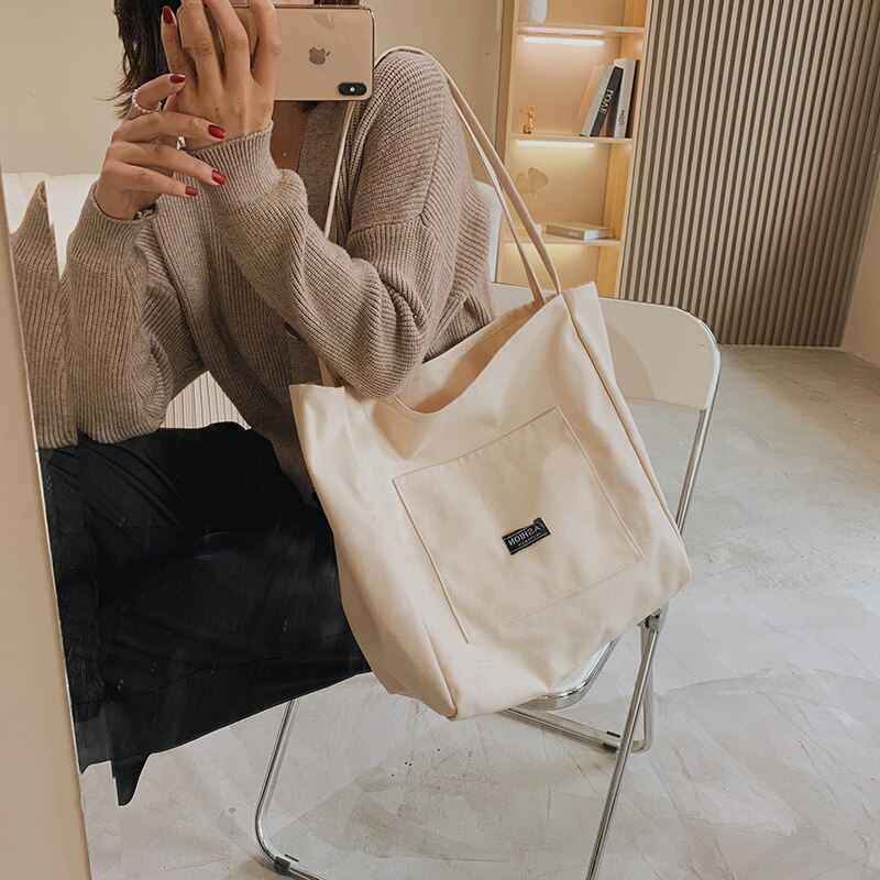 Totes Vrouwen Shopper Tas Dames Canvas Winkelen Handtassen Grote Capaciteit Eenvoudige Mode Effen Vrouwelijke Schoudertas