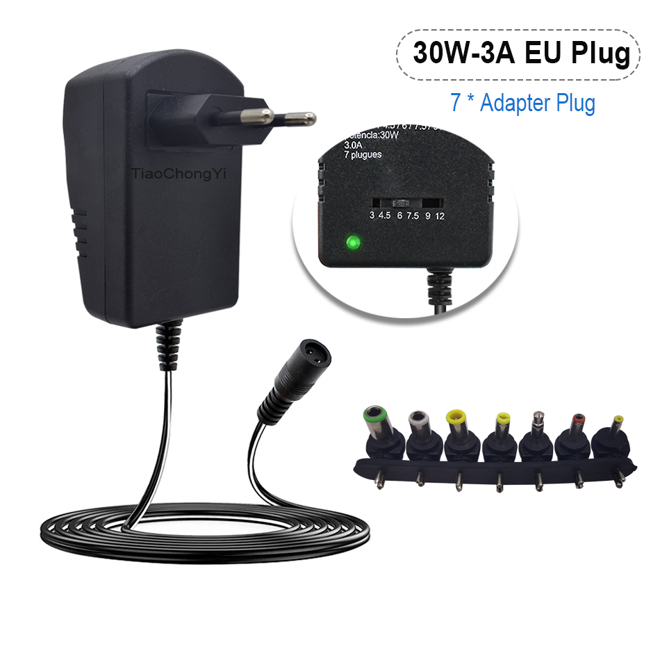 Adjustable Adapter Power Supply Charger Multi Voltage AC 220V TO DC 3V 4.5V 6V 7.5V 9V 12V EU US Converter Adapter Plug 7 30W: black