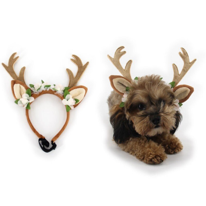 Weihnachten Rentier Geweih Welpen gnade Hütte Haustier hund katze Kopfschmuck mit blumen Haustier Kätzchen Haar Band Hütte Haustier zubehör
