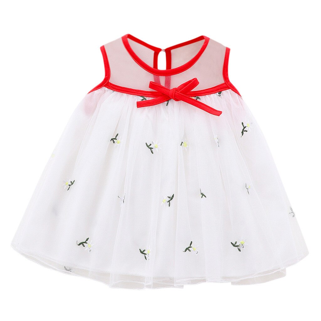 Baby Baby Meisje Mouwloze Borduren Bloem Bloemen Tule Prinses Jurk: Rood / 18m