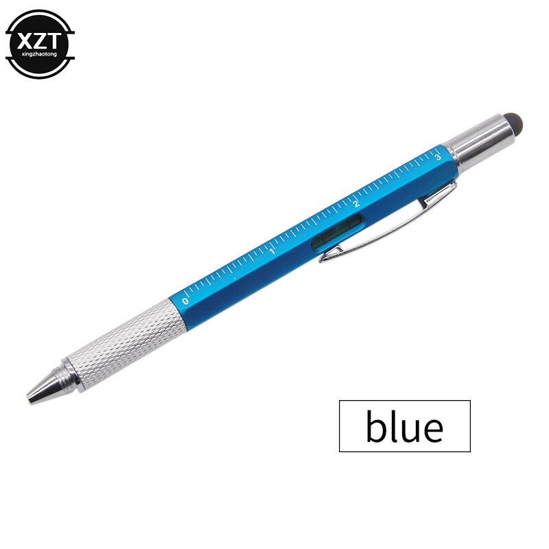 7 in 1 multifunktionel kuglepen med moderne håndholdt værktøj til måling af teknisk linealskruetrækker touch screen stylus: Blå