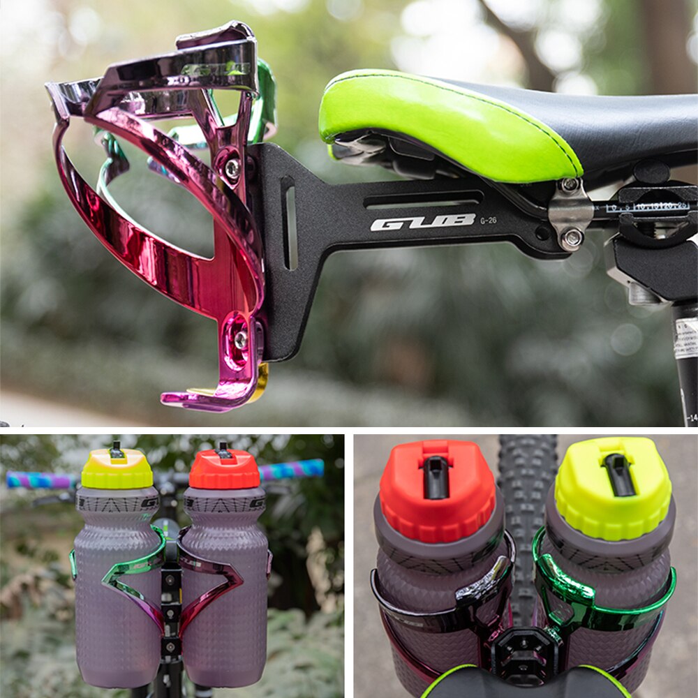 Bike Saddle Bottle Cage Holder Lightweight Solid Bike Water Bottle Cage Adapter Saddle Mount Rack Cycling Double Bottles Bracket