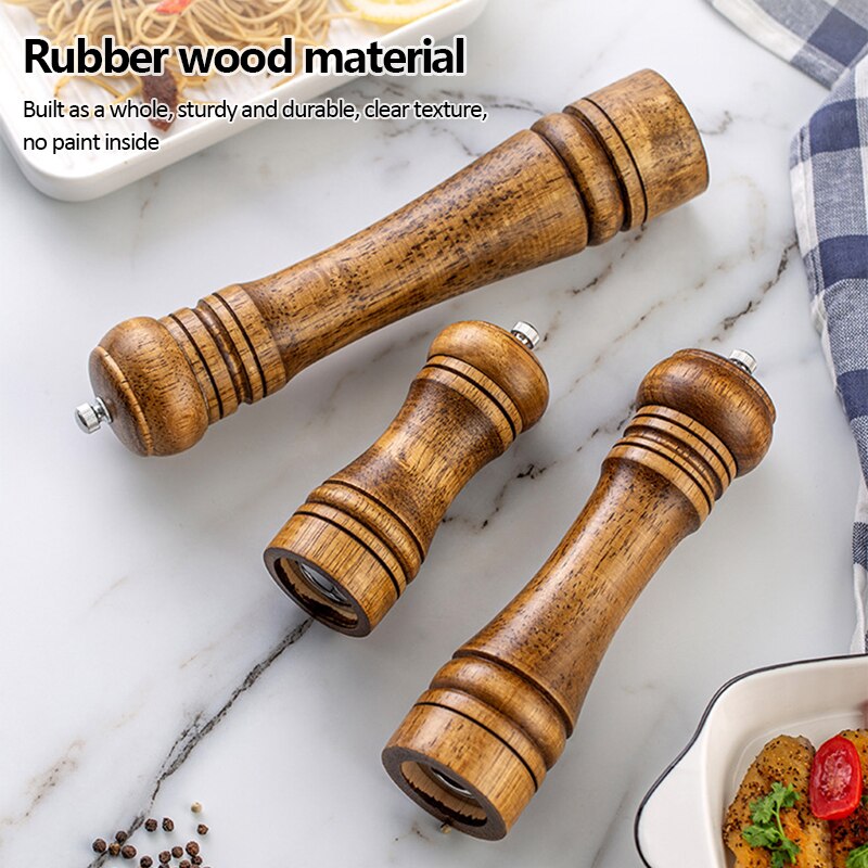 Molinillo de especias de madera de roble clásico, juego de molinillos de condimentos de mano, núcleo de molienda de cerámica, herramientas para barbacoa, 5, 8 y 10 pulgadas