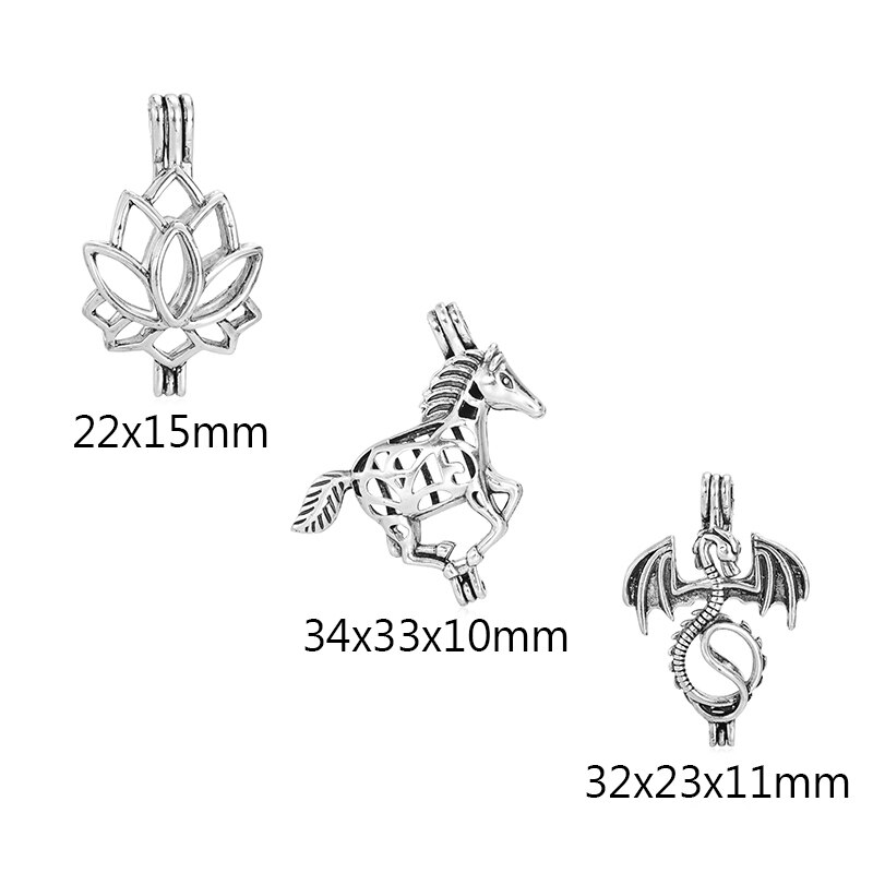 6 Stks/set Antiek Zilver Kleur Dragon Vervoer Olifant Hart Pearl Bead Cage Essentiële Olie Diffuser Medaillon Hanger Voor Sieraden