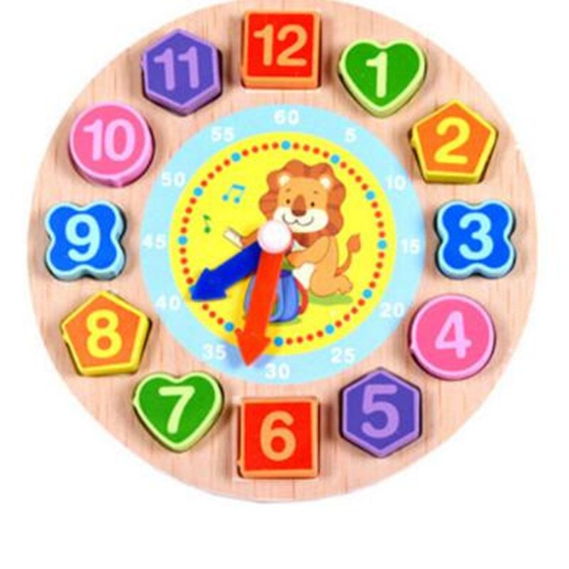 Montessori Giocattolo Animale Del Fumetto Educativo di Legno In Rilievo Orologio Digitale Puzzle Divertente Gadget Della Novità Giocattolo Interessante Per I Bambini: lion