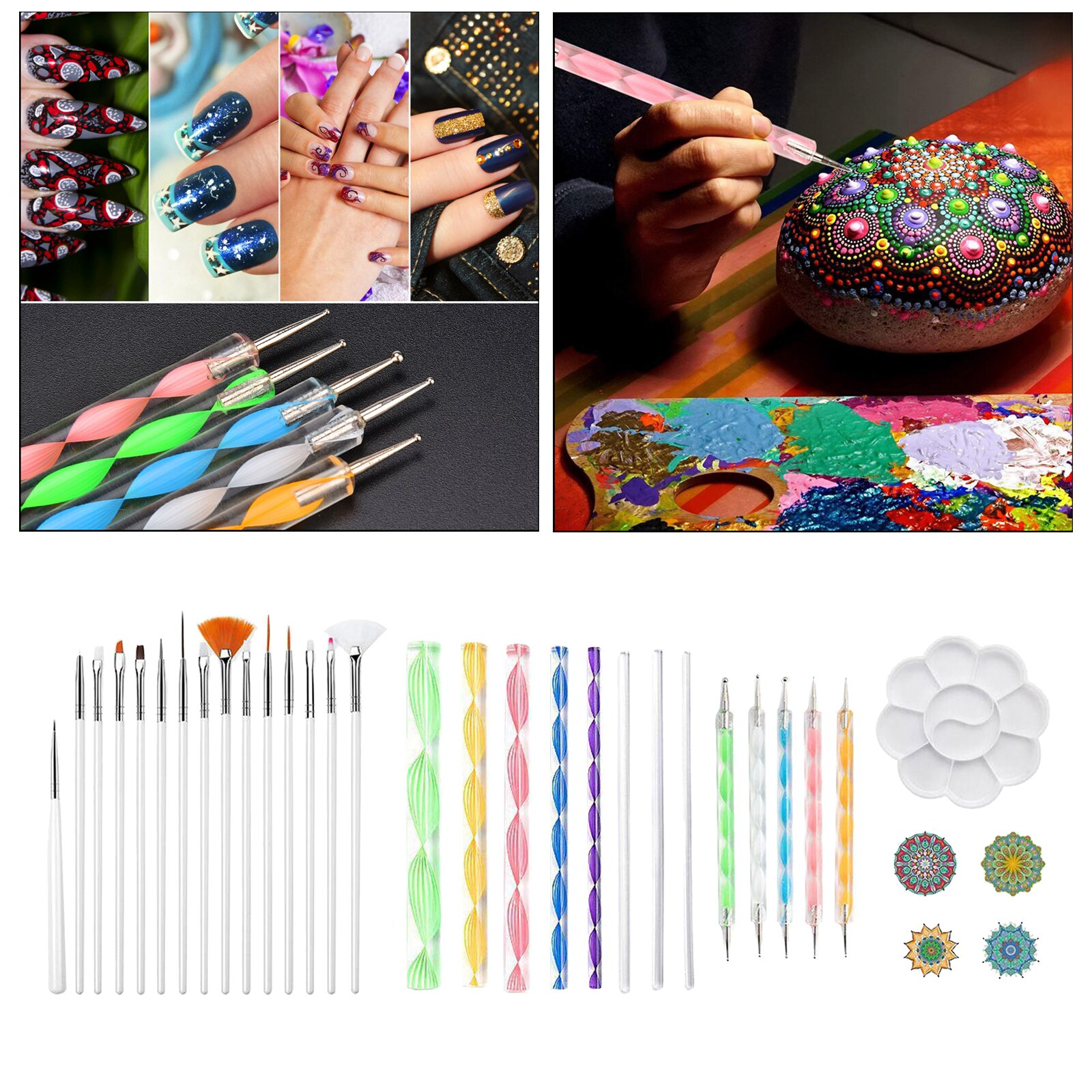 33PCS Mandala Dotting Tools Set Pen Dotting Tools Mandala Stencil Ball Stylus Paint Tray for Painting Rocks, Coloring, Drawing