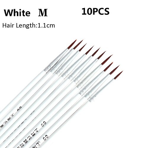 Juego de pinceles finos de nailon para pintura acrílica, pincel fino para pintar a mano, suministros de arte, bolígrafo para dibujo artístico, 10 unidades: White M