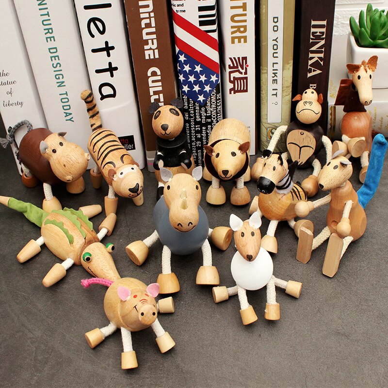 Wooden Small Animal Solid Wood Animal Doll Model Toy Children Forest Animal Puppet Toy Decoration