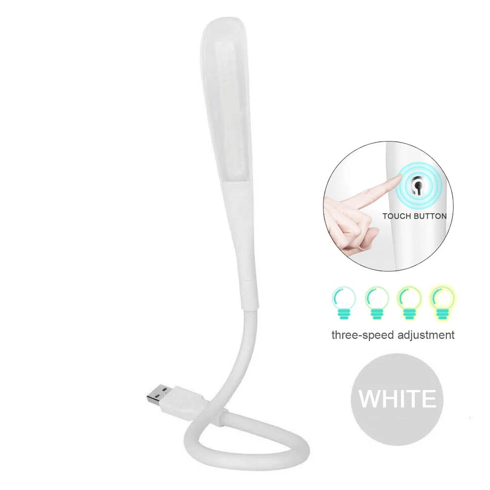 Mini-USB-LED-Schreibtischlampe, tragbares Touch-Sensorlicht, dimmbare Helligkeit einstellbar für Powerbank, PC, Laptop, Notebook: WHITE
